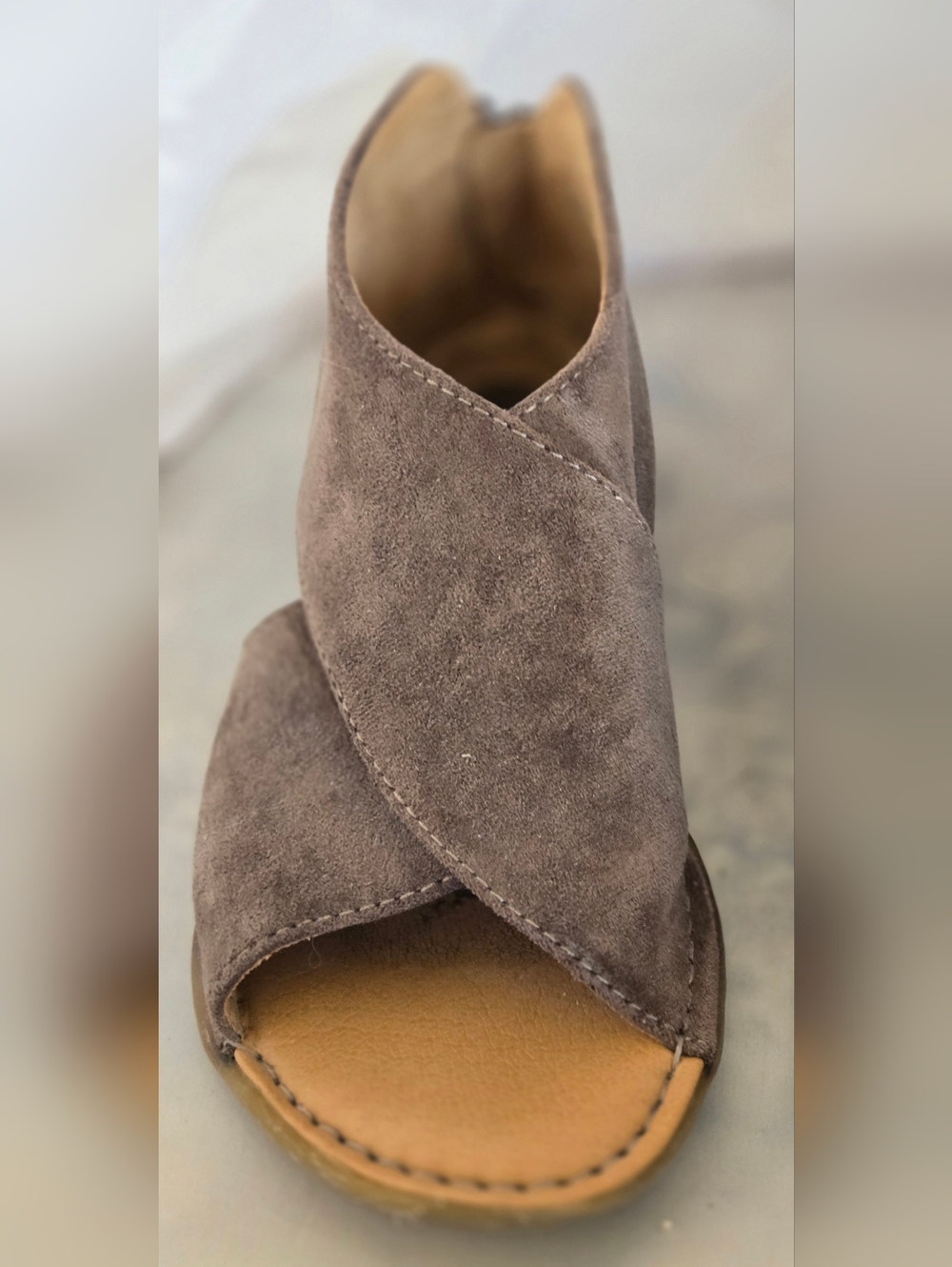 Suede Crisscross Open-Toe Sandal - Taupe